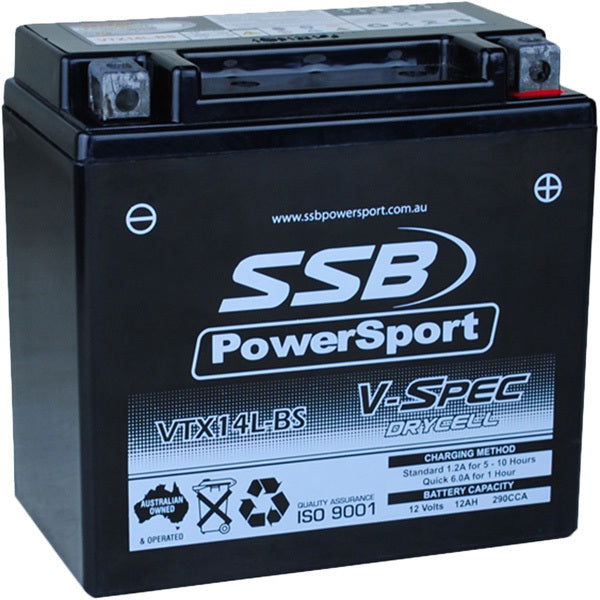 SSB Powersport VTX14L-BS 12V V-Spec High Performance AGM Battery