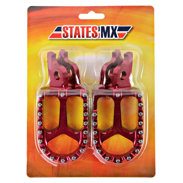 States MX Alloy Off Road Footpegs Red for Honda