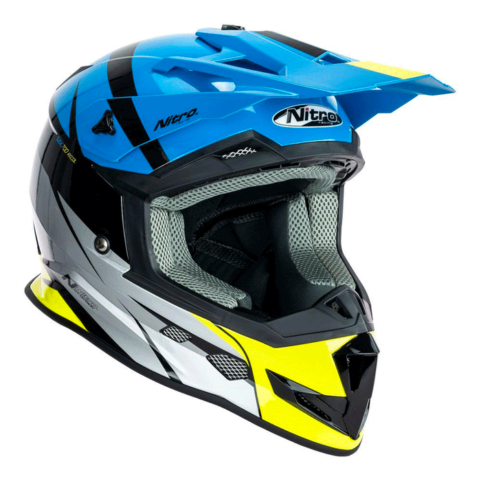 Nitro MX700 Recoil Helmet Blue, Yellow, and White XS