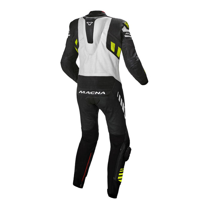 Macna Tracktix 1 Piece Suit Black/White/Neon Yellow Macna