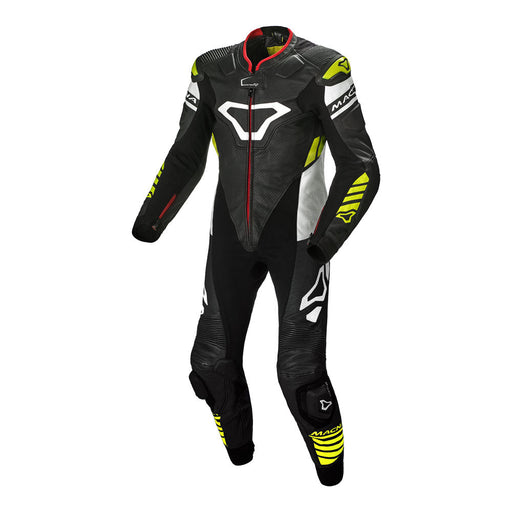 Macna Tracktix 1 Piece Suit Black/White/Neon Yellow Macna