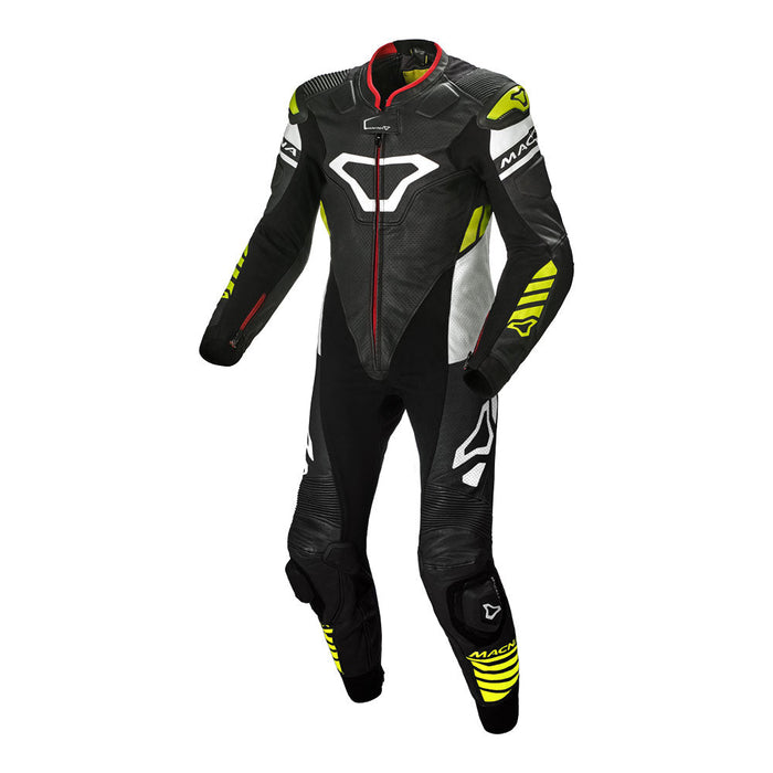 Macna Tracktix 1 Piece Suit Black/White/Neon Yellow Macna