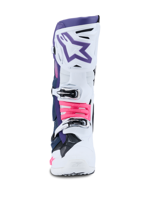 Alpinestars Tech 10 Boots White Violet Navy Blue Fluropink Top Two Moto