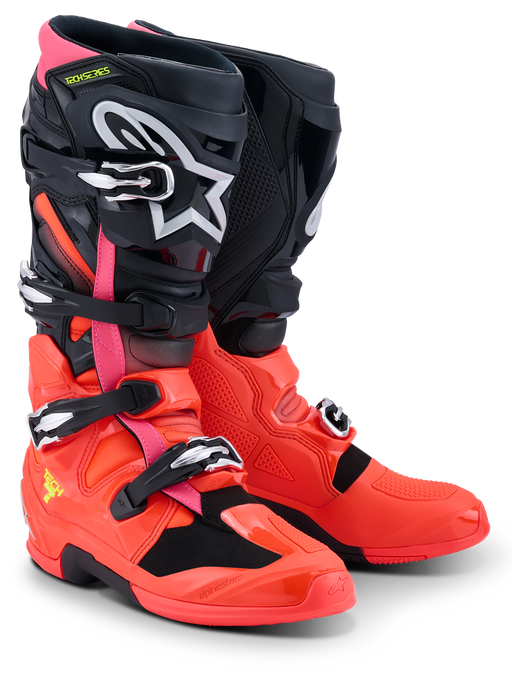 Alpinestars Tech 7 Boots Black Fluro-Red Fluro-Pink Top Two Moto