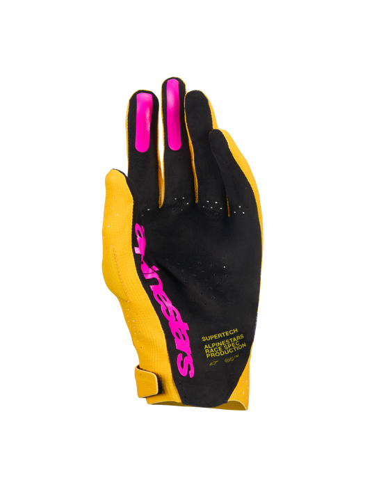 Alpinestars 2026 Supertech MX Gloves Gold Black Fluro-Pink Top Two Moto