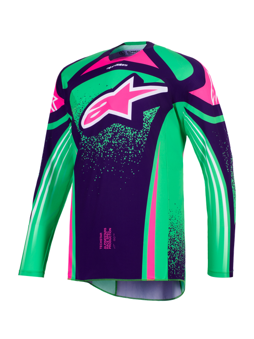 Alpinestars 2026 Techstar Nomur Jersey Deep-Purple Green Fluro-Pink Top Two Moto