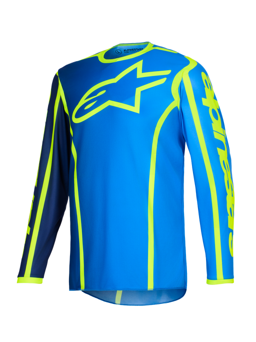 Alpinestars 2026 Fluid Apex Jersey Blue Fluro-Yellow Top Two Moto