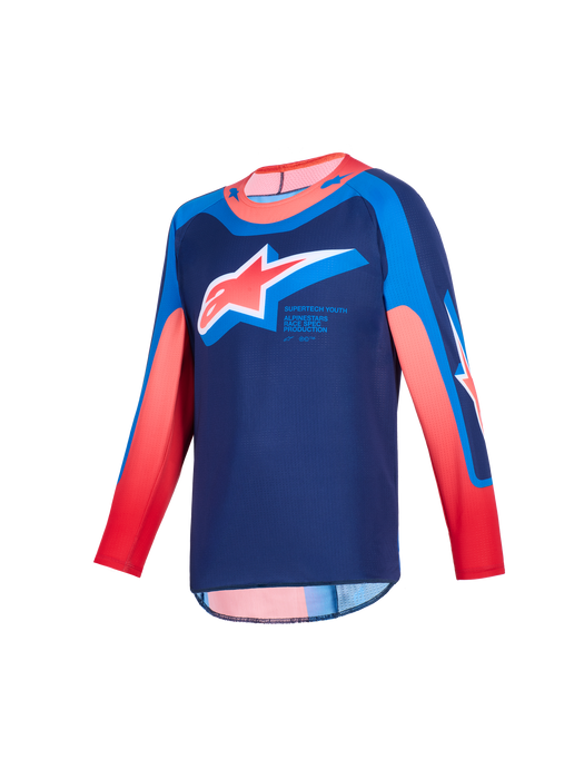 Alpinestars 2026 Youth Supertech Vista Jersey Dark-Navy Hot-Coral Cobalt Top Two Moto