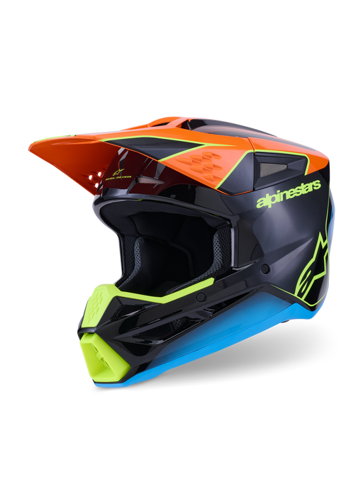 Alpinestars SM3 Fray Helmet Ece06 Black Orange Fluro Yellow Glossy Top Two Moto