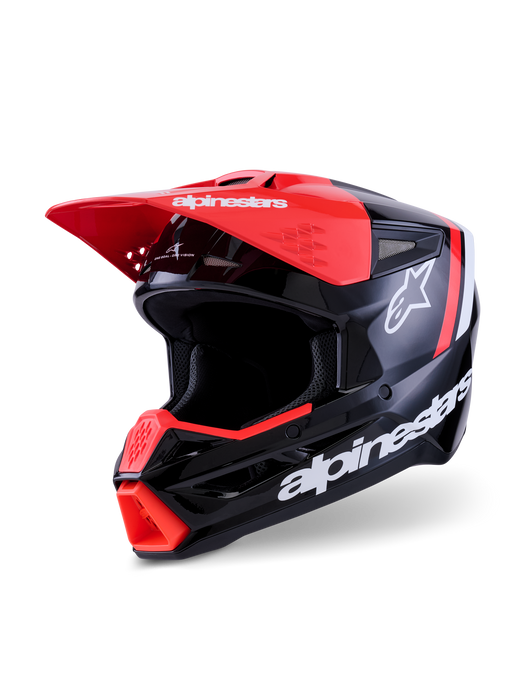 Alpinestars SM3 Radium Helmet Ece06 Black Fluro-Red White Glossy Top Two Moto