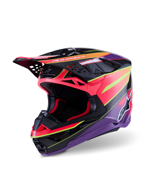 Alpinestars Supertech SM10 Era Helmet Ece 22.06 Pink Violet Fluro-Yellow Glossy Top Two Moto