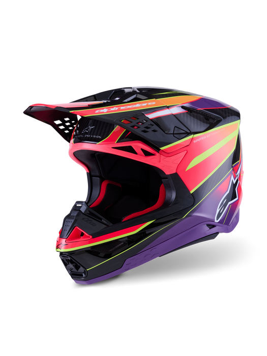 Alpinestars Supertech SM10 Era Helmet Ece 22.06 Pink Violet Fluro-Yellow Glossy Top Two Moto