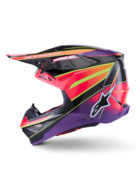 Alpinestars Supertech SM10 Era Helmet Ece 22.06 Pink Violet Fluro-Yellow Glossy Top Two Moto