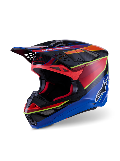 Alpinestars Supertech SM10 Era Helmet Ece 22.06 Blue Red Fluro-Yellow Glossy Top Two Moto