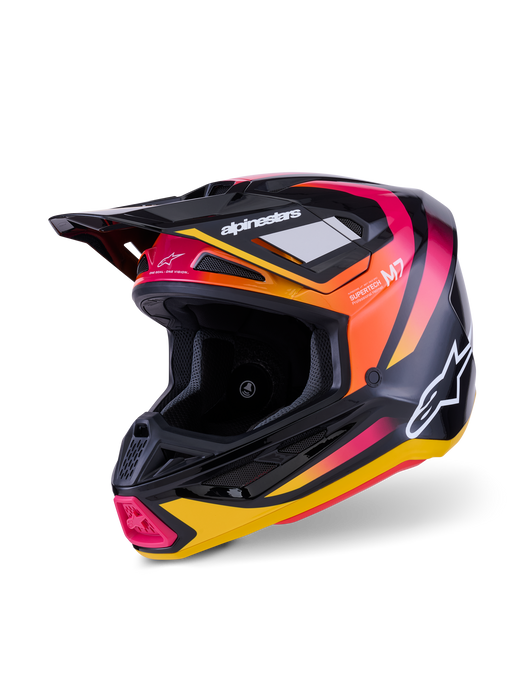 Alpinestars SM7 Rise Helmet Ece06 Black Yellow Pink Glossy Top Two Moto