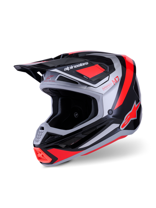 Alpinestars SM7 Rise Helmet Ece06 Black Silver Fluro-Red Glossy Top Two Moto