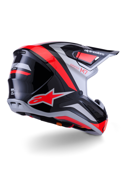 Alpinestars SM7 Rise Helmet Ece06 Black Silver Fluro-Red Glossy Top Two Moto