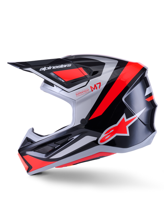 Alpinestars SM7 Rise Helmet Ece06 Black Silver Fluro-Red Glossy Top Two Moto