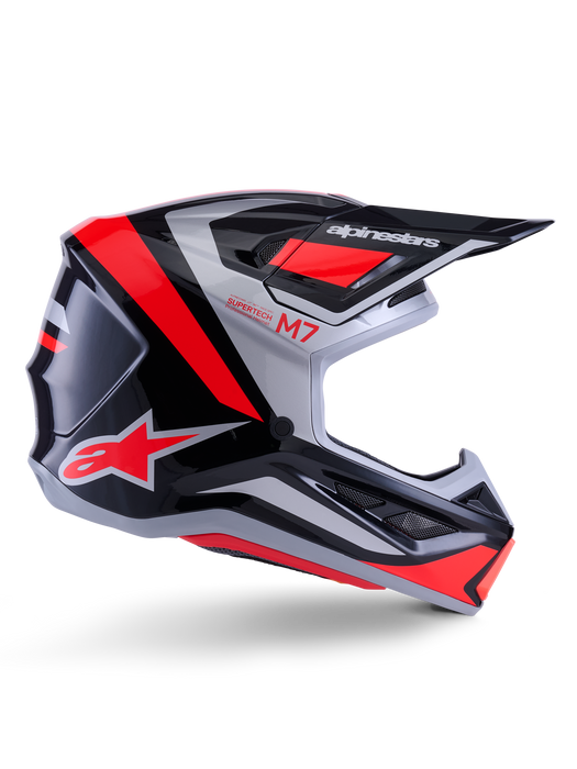 Alpinestars SM7 Rise Helmet Ece06 Black Silver Fluro-Red Glossy Top Two Moto