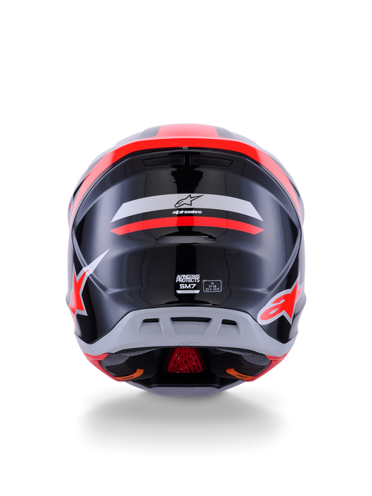 Alpinestars SM7 Rise Helmet Ece06 Black Silver Fluro-Red Glossy Top Two Moto