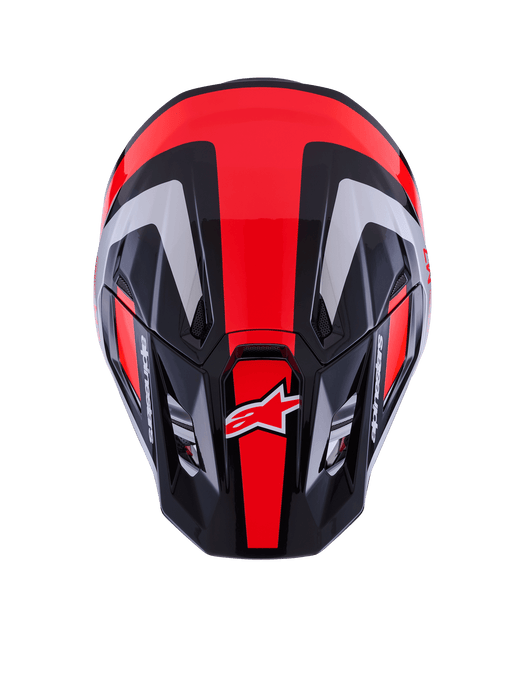 Alpinestars SM7 Rise Helmet Ece06 Black Silver Fluro-Red Glossy Top Two Moto