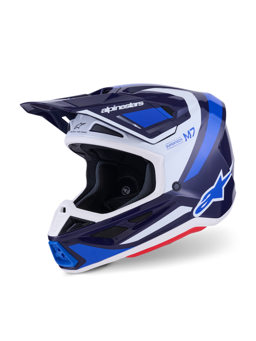 Alpinestars SM7 Rise Helmet Ece06 Blue White Glossy Top Two Moto