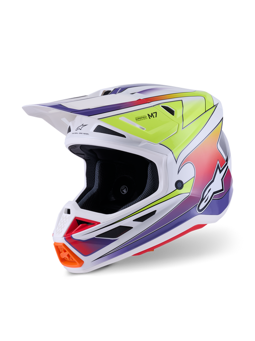 Alpinestars SM7 Fuse Helmet Ece06 White Fluro-Yellow Purple Glossy Top Two Moto