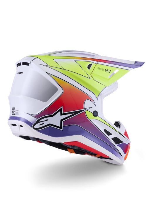 Alpinestars SM7 Fuse Helmet Ece06 White Fluro-Yellow Purple Glossy Top Two Moto