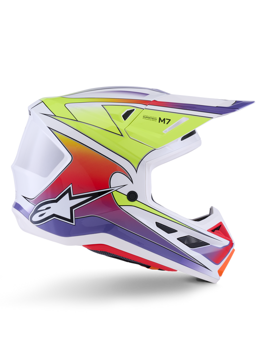Alpinestars SM7 Fuse Helmet Ece06 White Fluro-Yellow Purple Glossy Top Two Moto