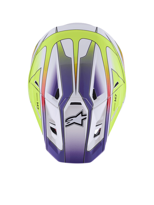 Alpinestars SM7 Fuse Helmet Ece06 White Fluro-Yellow Purple Glossy Top Two Moto
