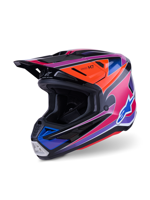 Alpinestars SM7 Fuse Helmet Ece06 Blue Purple Pink Glossy Top Two Moto