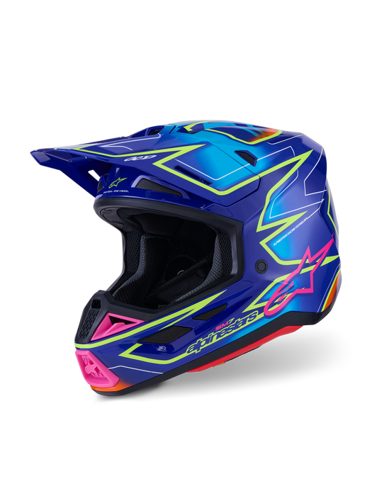 Alpinestars SM7 Cast Helmet Ece06 Blue Pink Fluro-Yellow Glossy Top Two Moto