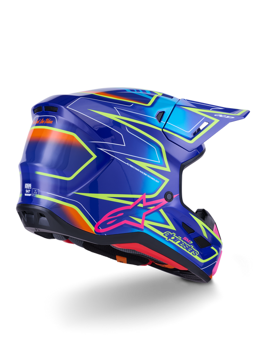 Alpinestars SM7 Cast Helmet Ece06 Blue Pink Fluro-Yellow Glossy Top Two Moto