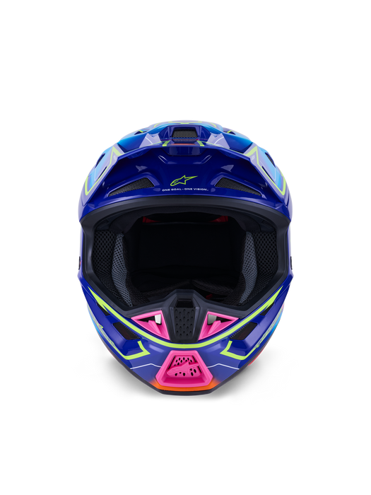 Alpinestars SM7 Cast Helmet Ece06 Blue Pink Fluro-Yellow Glossy Top Two Moto