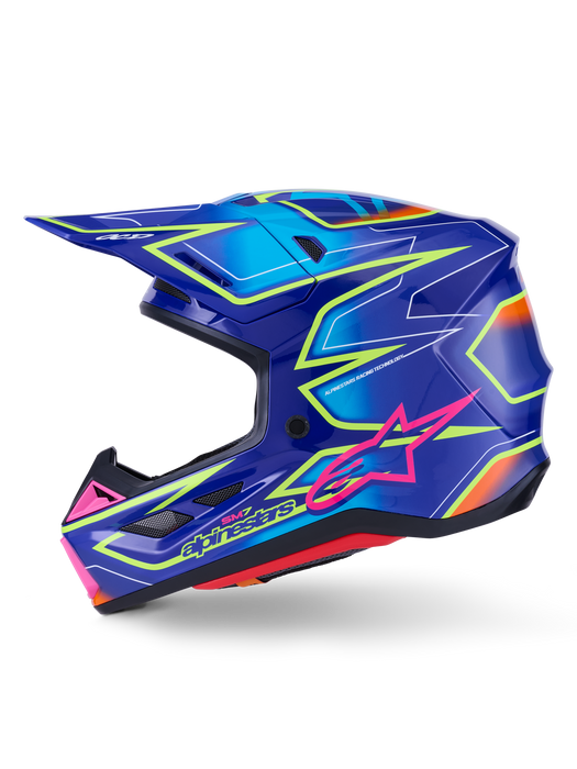 Alpinestars SM7 Cast Helmet Ece06 Blue Pink Fluro-Yellow Glossy Top Two Moto