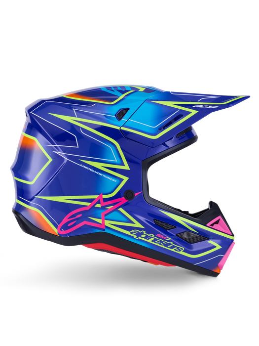 Alpinestars SM7 Cast Helmet Ece06 Blue Pink Fluro-Yellow Glossy Top Two Moto