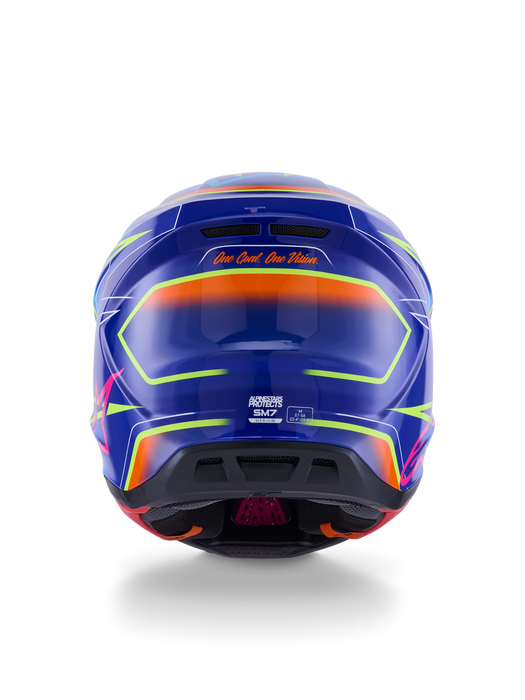 Alpinestars SM7 Cast Helmet Ece06 Blue Pink Fluro-Yellow Glossy Top Two Moto