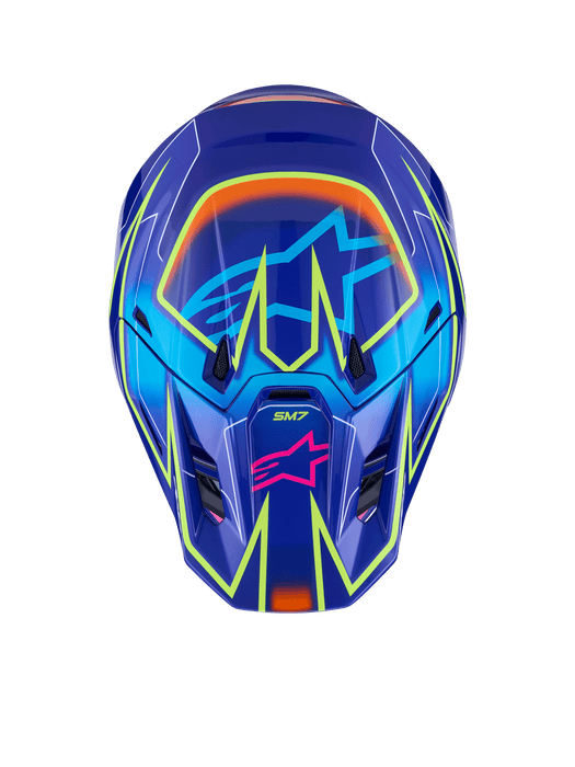 Alpinestars SM7 Cast Helmet Ece06 Blue Pink Fluro-Yellow Glossy Top Two Moto