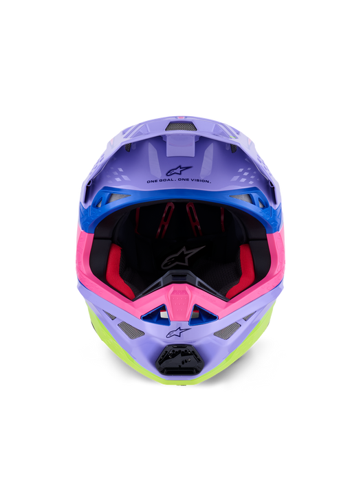 Alpinestars SM10 Jett Lawrence R01 Helmet Purple Fluro-Pink Fluro-Yellow Glossy Top Two Moto