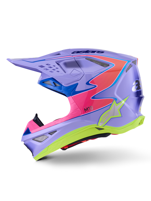 Alpinestars SM10 Jett Lawrence R01 Helmet Purple Fluro-Pink Fluro-Yellow Glossy Top Two Moto