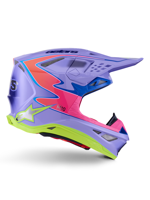 Alpinestars SM10 Jett Lawrence R01 Helmet Purple Fluro-Pink Fluro-Yellow Glossy Top Two Moto