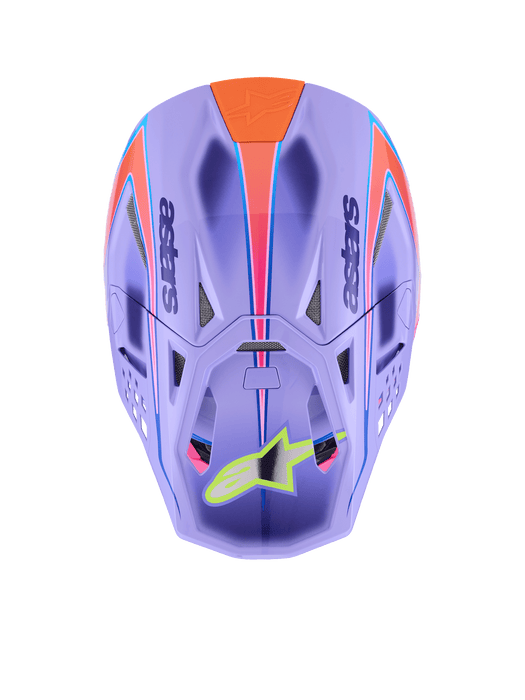 Alpinestars SM10 Jett Lawrence R01 Helmet Purple Fluro-Pink Fluro-Yellow Glossy Top Two Moto