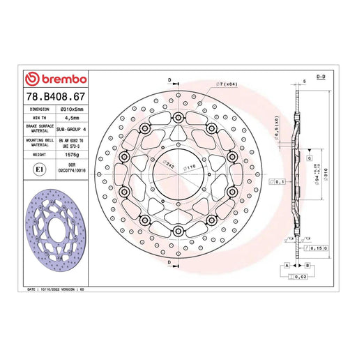 Brembo Prime Brake Disc Serie Oro Front 78B40867