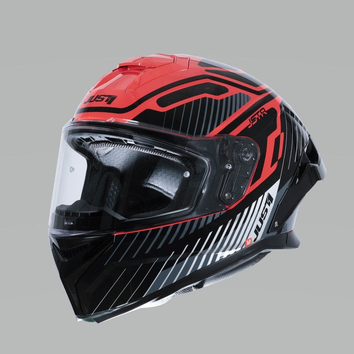 J-Str Tactical Red Silver Gloss Road Helmet JUST1