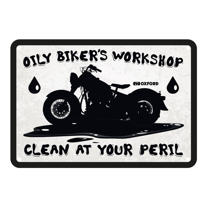 Oxford Garage Metal Sign: Oily Biker's Workshop