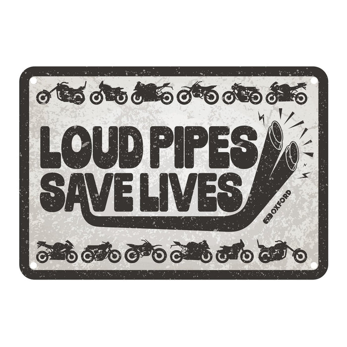 Oxford Garage Metal Sign: Loud Pipes Save Lives