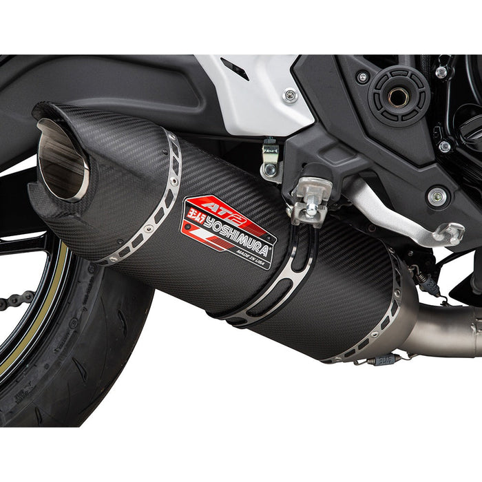 Yoshimura SV650 17-24/SV650X 19-24 AT2 Stainless Slip-On Exhaust, w/ Carbon Fiber Muffler Yoshimura