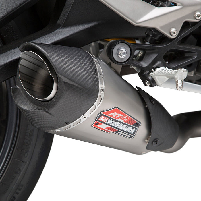 Yoshimura STREET TRIPLE 18-23 AT2 Stainless Slip-On Exhaust, w/ Stainless Muffler Yoshimura