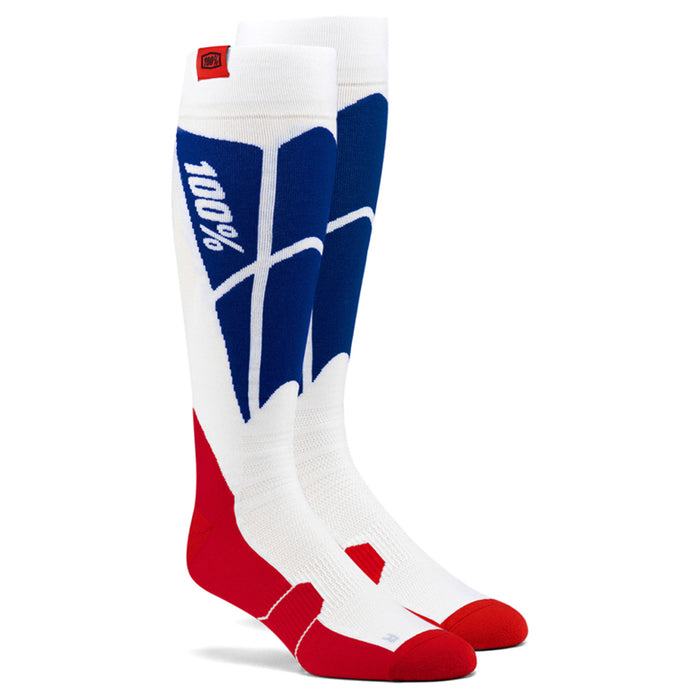 100% Hi Side Performance White/Blue Moto Socks 100 Percent